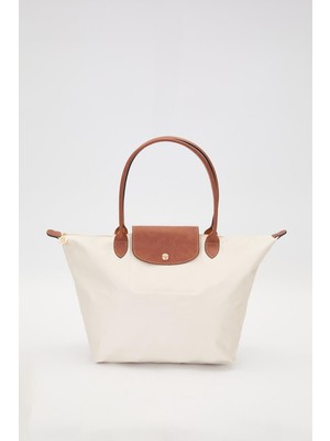 Krem Deri Askılı Tote Omuz Çantası