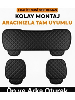 Renault Latitude 2010–2015 Uyumlu 3 Parça Kapitone Oturak Araba Koltuk Suni Deri Siyah - Kaymaz | Trobus