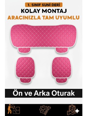 Kia Concord 1987–1995 Uyumlu 3 Parça Kapitone Oturak Araba Koltuk Suni Deri Pembe - Kaymaz | Trobus
