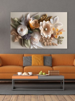 Eslem Çiçek Baskılı Kanvas Tablo Soft Renkli Masif Meşe 70 x 100 cm Modern Duvar Dekoru