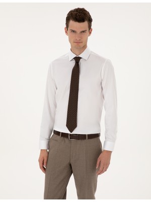 Pierre Cardin Erkek Beyaz Likralı Kolay Ütülenebilir Ex. Slim Fit Basic Gömlek 50313178-VR013