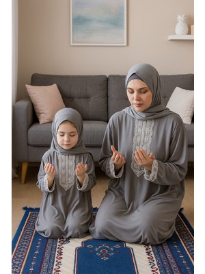Defka Anne Kız Şık Dantelli Namaz Elbisesi Takımı