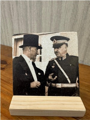 Atatürk Baskılı Taş Masa Üstü Tablo Dekor 10X10CM - Tablo - Dekor