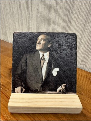 Atatürk Baskılı Taş Masa Üstü Tablo Dekor 10X10CM - Tablo - Dekor