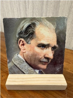 Atatürk Baskılı Taş Masa Üstü Tablo Dekor 10X10CM - Tablo - Dekor