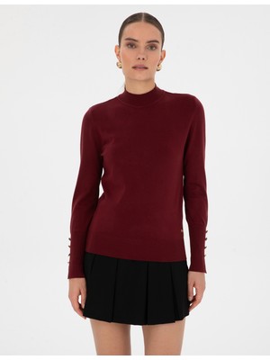 Pierre Cardin Kadın Vişne Slim Fit Yarım Balıkçı Basic Kazak 50310887-VR223