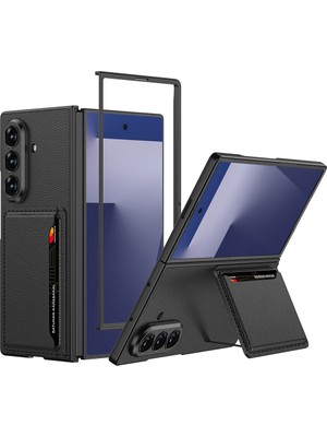 Nova Global Galaxy Z Fold 7 Suni Deri Arka Yüzey Zore Kartlıklı Kıpta Silikon Kapak