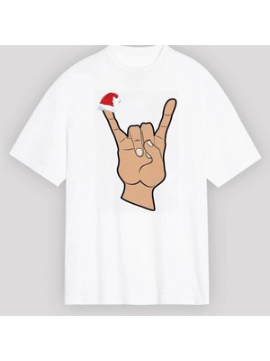 Noel Başlıklı Erçe Parmak Tshirt  Beyaz