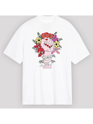 8 Art Dünya Kadınlar Günü Için Özel Baskılı Tshirt  Beyaz