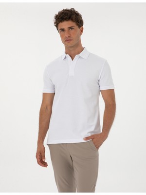 Pierre Cardin Erkek Beyaz Slim Fit %100 Pamuk Kıvrılmaz Amerikan Pike Polo Yaka Basic Tişört 50306154-VR013