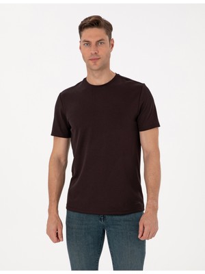 Pierre Cardin Erkek Kahverengi Regular Fit Kalın Dokulu Bisiklet Yaka Basic Tişört 50308037-VR084