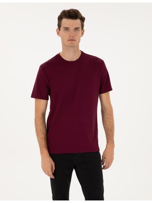 Pierre Cardin Erkek Bordo Regular Fit Kalın Dokulu Bisiklet Yaka Basic Tişört 50308037-VR177