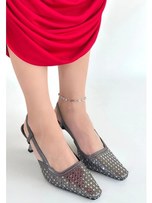 Sione Platin Cilt Topuklu Ayakkabı