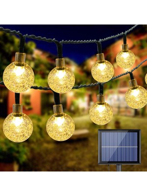 Güneş Enerjili Solar 50 Ledli Kristal Top 7 Metre Bahçe Teras Balkon Ağaç Aydınlatma 8 Modlu