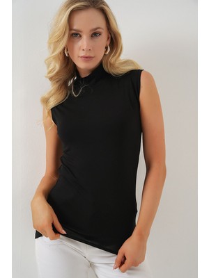Hiccup Kadınlar BDART Dar Kesim Yarım Yüksek Yakalı Bodysuit Siyah