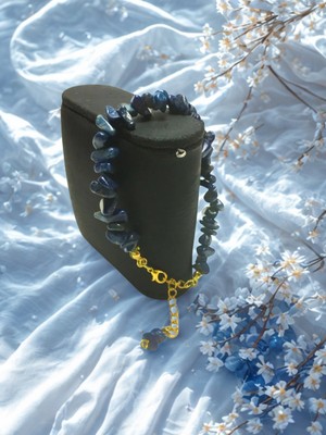 Ayre Style Lapis Lazuli Kırıktaş Gold Uzatma Zincirli Ayarlanabilir Bileklik, Mavi Kırık Taş Gold Bileklik