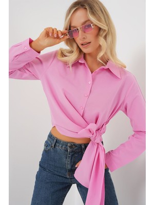 Hiccup Kadın BDART İkili Kısa Gömlek Bow Detaylı Karanfil Pembesi