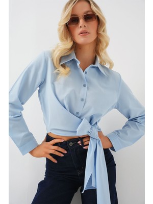 Hiccup Kadın BDART İkili Kısa Gömlek Bow Detaylı Maya Mavisi