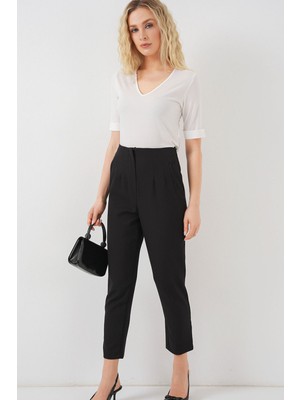 Hiccup Kadın BDART Yüksek Bel Slim Fit Bilek Boy Krep Pantolon Siyah