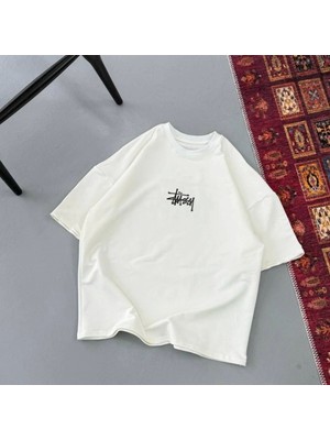 Erkek Baskılı Oversize Tshirt  Beyaz
