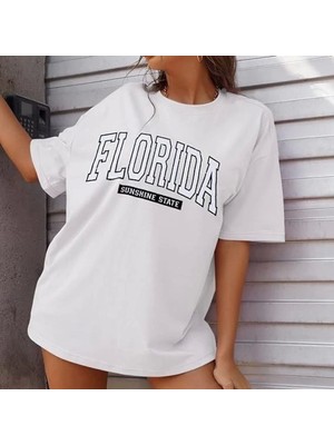 Bisiklet Yaka Baskılı Tshirt  Beyaz