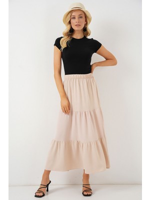 Hiccup Kadın BDART Dokulu Maxi Etek Bej Doğal