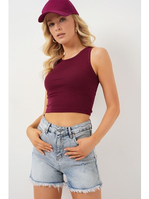 Hiccup Kadın BDART Yüksek Bel Yırtık Kot Şort Maya Mavisi