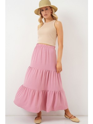 Hiccup Kadın BDART Dokulu Maxi Etek Toz Pembe