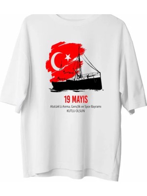 19 Ayıs 20/1 Unisex Baskılı Tshirt  Beyaz