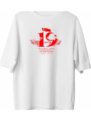 19 Ayıs Unisex Baskılı Tshirt  Beyaz