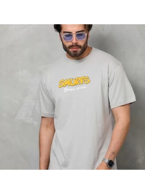 Unisex Basic Bisiklet Yaka Oversize Thirt  Gri