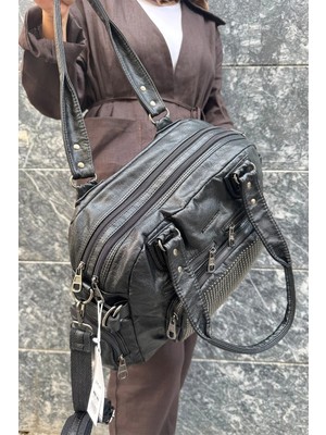 Just Polo Kadın Çok Bölmeli Yumuşak Yıkanmış Deri Kol Çapraz Omuz Çantas