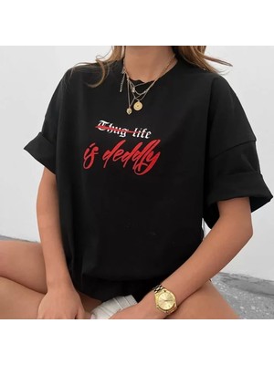 Unisex Bisiklet Yaka Baskılı Oversize Thirt  Iyah