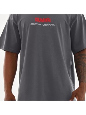 Unisex Baskılı Oversize Thirt  Füme