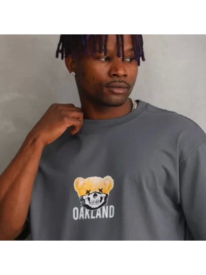 Unisex Baskılı Oversize Thirt  Füme