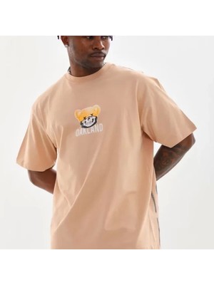 Unisex Baskılı Oversize Thirt  Bej