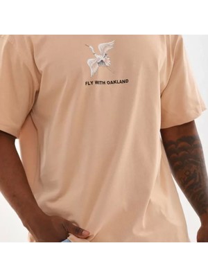 Unisex Baskılı Oversize Thirt  Bej