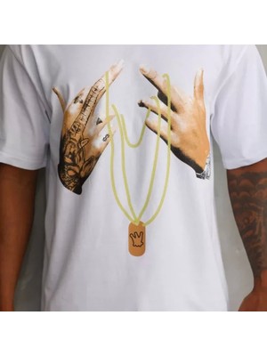 Unisex Baskılı Oversize Thirt  Beyaz