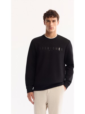 AVVA Erkek Siyah Bisiklet Yaka Pamuklu Baskılı Regular Fit Sweatshirt A52Y1301