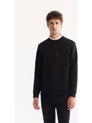 AVVA Erkek Siyah Bisiklet Yaka Pamuklu Bi-Stretch Baskılı Regular Fit Sweatshirt A52Y1264