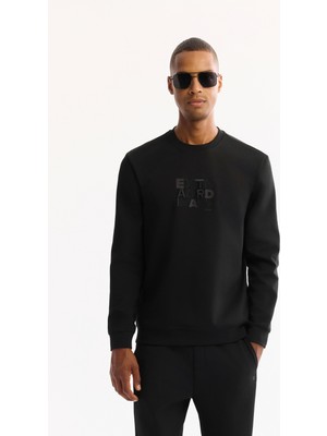 AVVA Erkek Siyah Bisiklet Yaka Pamuklu Bi-Stretch Baskılı Regular Fit Sweatshirt A52Y1247