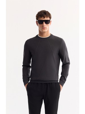 AVVA Erkek Antrasit Bisiklet Yaka Rayon Tüylenmeyen Dokulu Triko Regular Fit Kazak A52Y5016