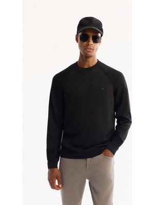 Avva Erkek Siyah Bisiklet Yaka Dokulu Triko Regular Fit Kazak A52Y5083