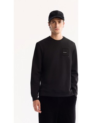 Avva Erkek Siyah Bisiklet Yaka Pamuklu Bi-Stretch Baskılı Regular Fit Sweatshirt A52Y1261