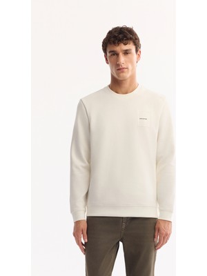 AVVA Erkek Ekru Bisiklet Yaka Pamuklu Bi-Stretch Baskılı Regular Fit Sweatshirt A52Y1261