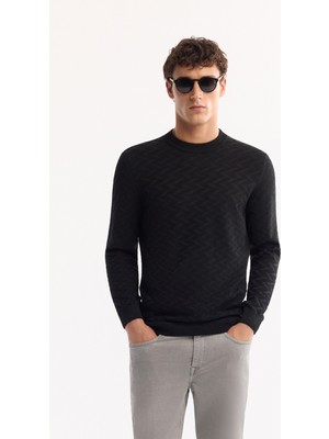 Avva Erkek Siyah Bisiklet Yaka Dokulu Triko Regular Fit Kazak A52Y5086