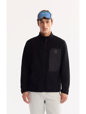AVVA Erkek Siyah Dik Yaka Fermuarlı Soft Touch Polar Regular Fit Sweatshirt A52Y1207