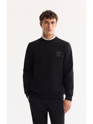 AVVA Erkek Siyah Bisiklet Yaka Pamuklu Bi-Stretch Basic Regular Fit Sweatshirt A52Y1328
