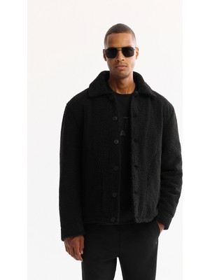 Avva Erkek Siyah Klasik Yaka Rüzgar Geçirmez -4 Dereceye Dayanıklı Peluş Regular Fit Mont A52Y6111