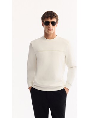 AVVA Erkek Ekru Bisiklet Yaka Pamuklu Bi-Stretch Baskılı Regular Fit Sweatshirt A52Y1325